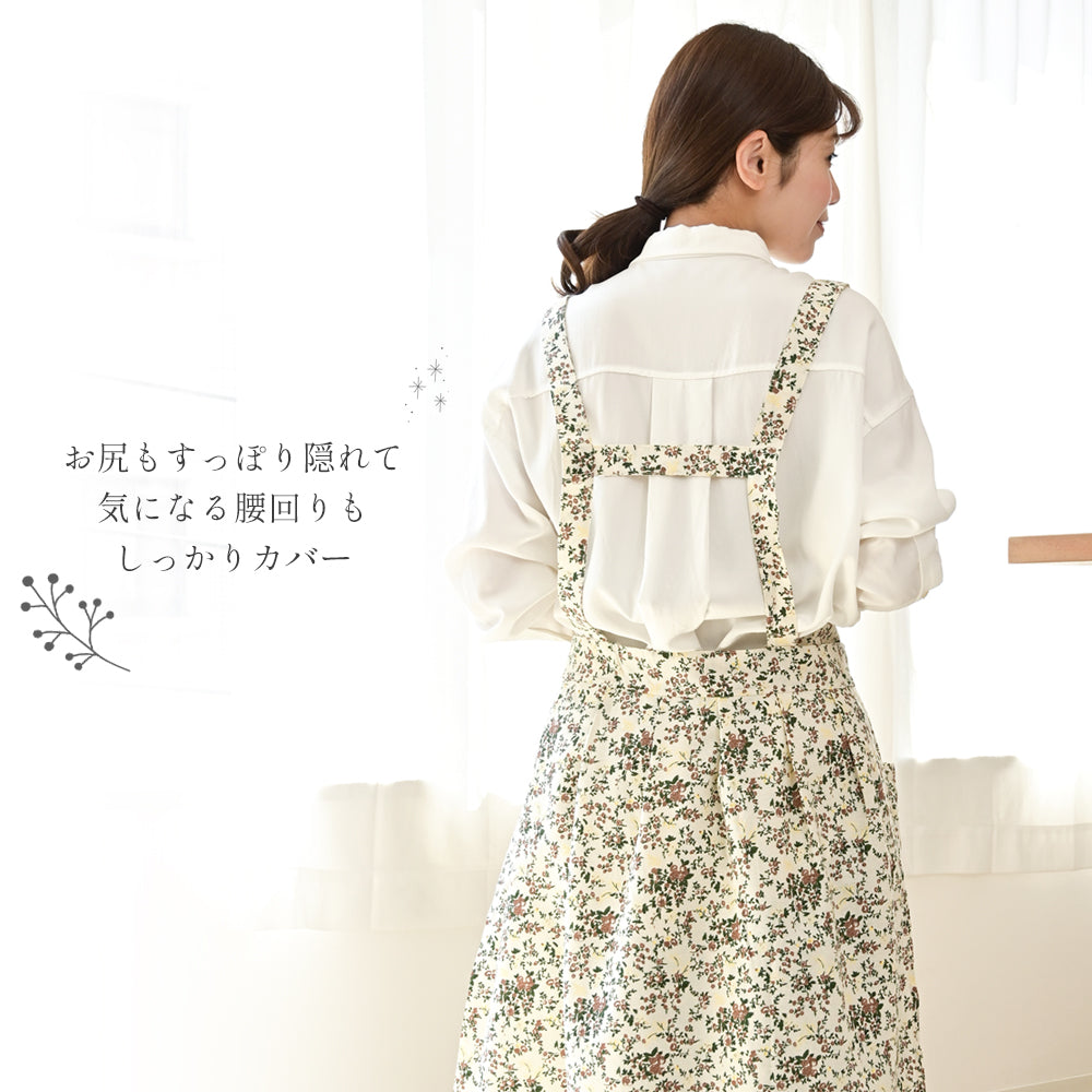 ワンピース型エプロン レディース おしゃれ 北欧風 体型カバー 大きめポケット付き ナチュラルコットンエプロン