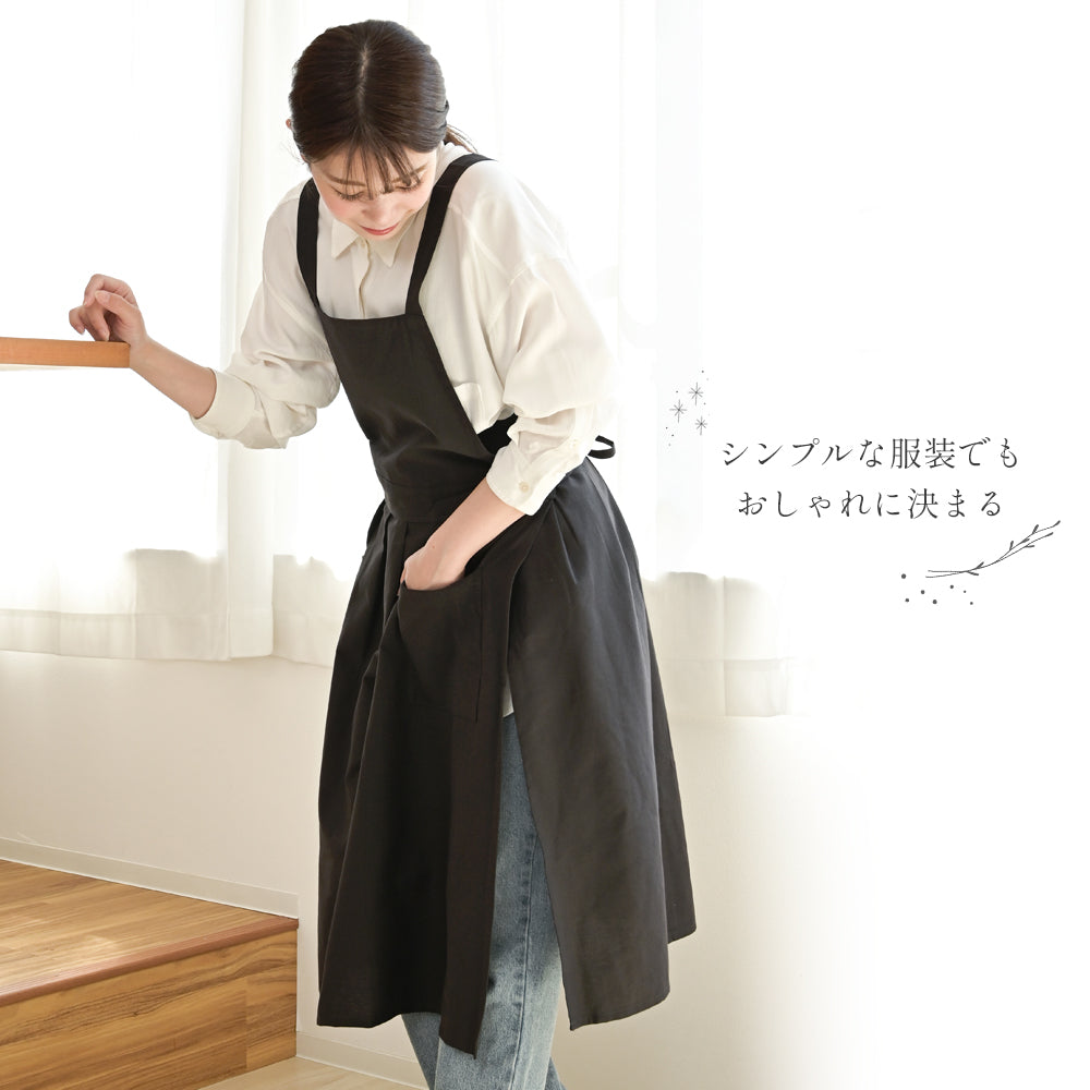 ワンピース型エプロン レディース おしゃれ 北欧風 体型カバー 大きめポケット付き ナチュラルコットンエプロン