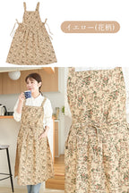 ワンピース型エプロン レディース おしゃれ 北欧風 体型カバー 大きめポケット付き ナチュラルコットンエプロン