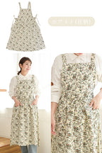 ワンピース型エプロン レディース おしゃれ 北欧風 体型カバー 大きめポケット付き ナチュラルコットンエプロン