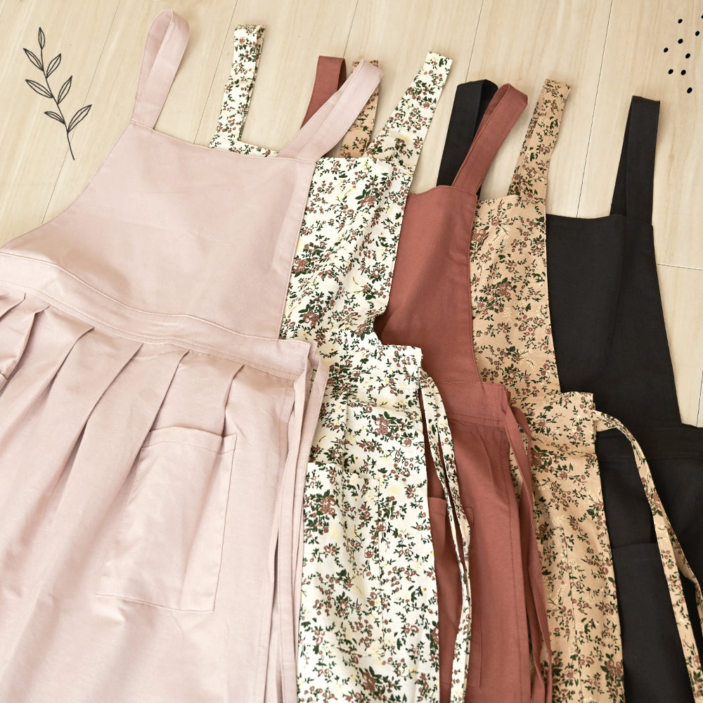 ワンピース型エプロン レディース おしゃれ 北欧風 体型カバー 大きめポケット付き ナチュラルコットンエプロン