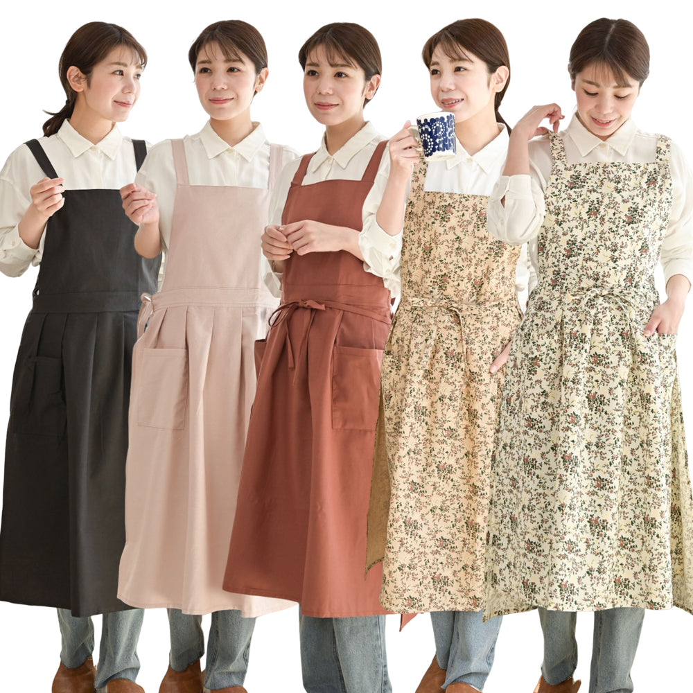 ワンピース型エプロン レディース おしゃれ 北欧風 体型カバー 大きめポケット付き ナチュラルコットンエプロン